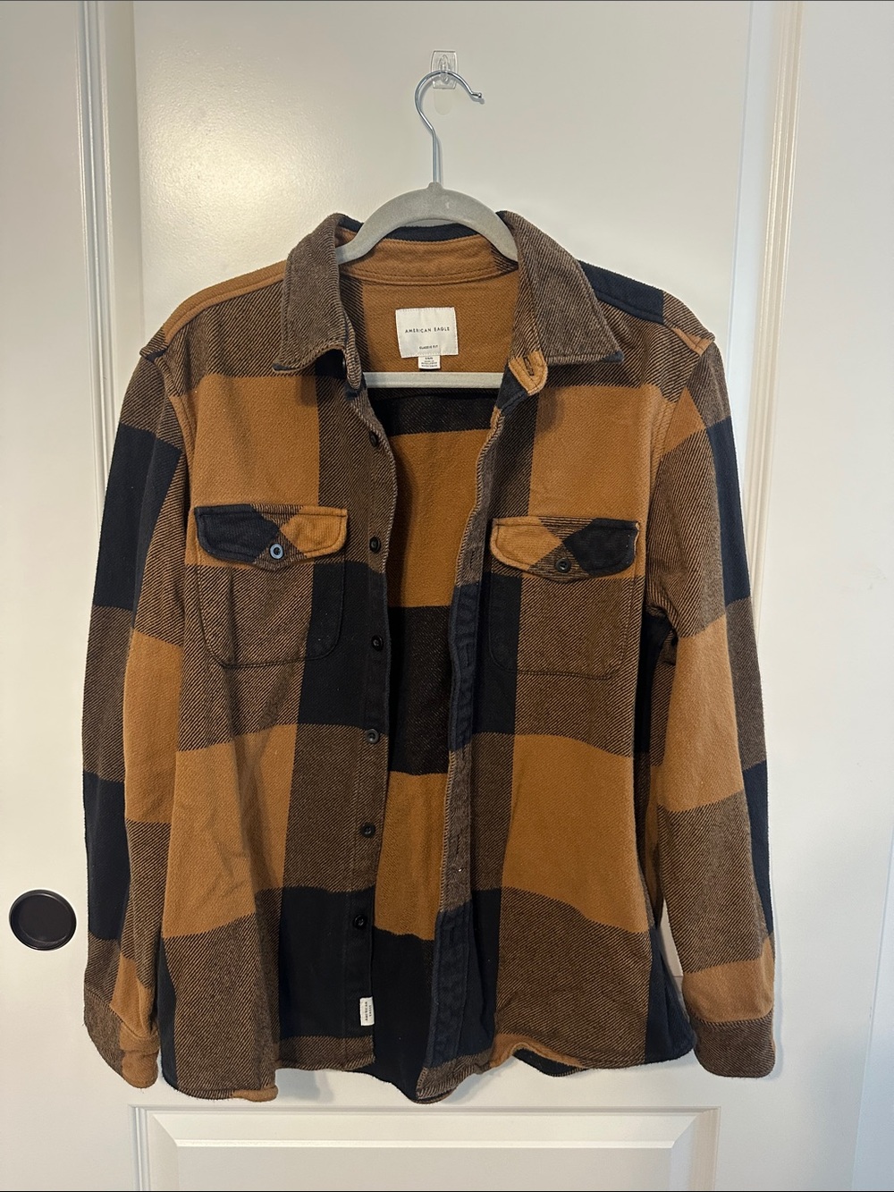 American Eagle Outfitters Black & Brown Plaid Shirt Jacket